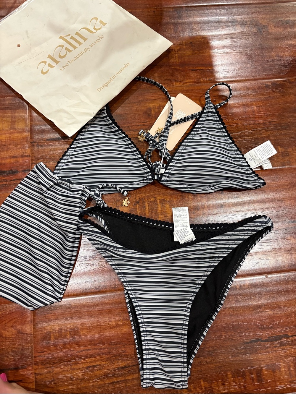 NWT Black & White Striped Triangle Bikini Set- size XS